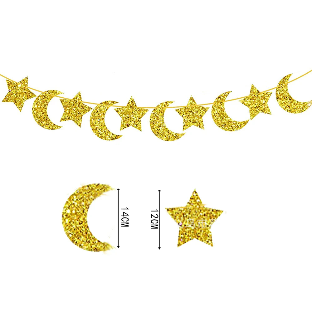 Happy Eid Ramadan Mubarak Foil Balloon DIY Decoration Islamic Ramadan Stars and Moon Helium Balloon Celebration Party Decoration
