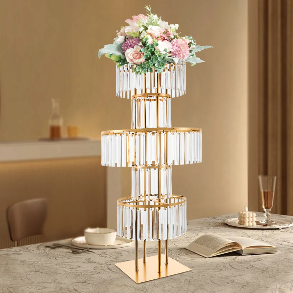 5 Tiers Gold/Silver Wedding Centerpieces Flower Stand Vase Centerpiece Acrylic Flower Stand with Hanging Acrylic
