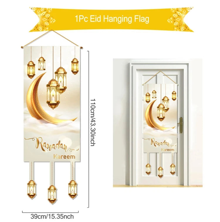 Eid Mubarak Decoration Hanging Flag Eid Mubarak Decor 2025 for Home Islamic Muslim Party Decor Ramadan Kareem Eid Al-Fitr Gift
