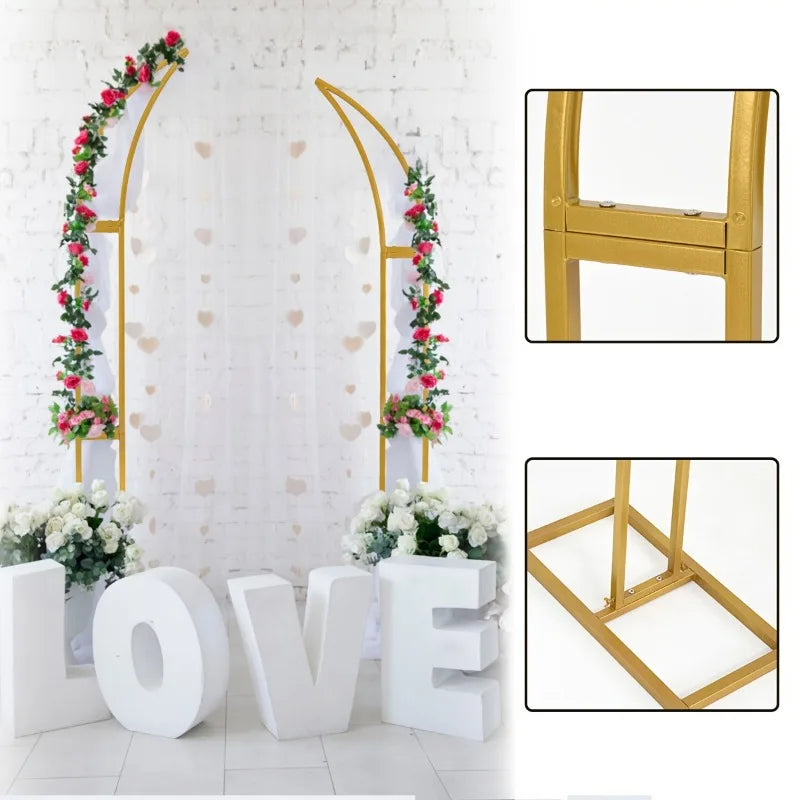 Ox Horn Floral Arch Stand Backdrop Heavy Duty Wedding Party Photo Booth Decor Adjustable Event Props Half Moon Curved Shelf