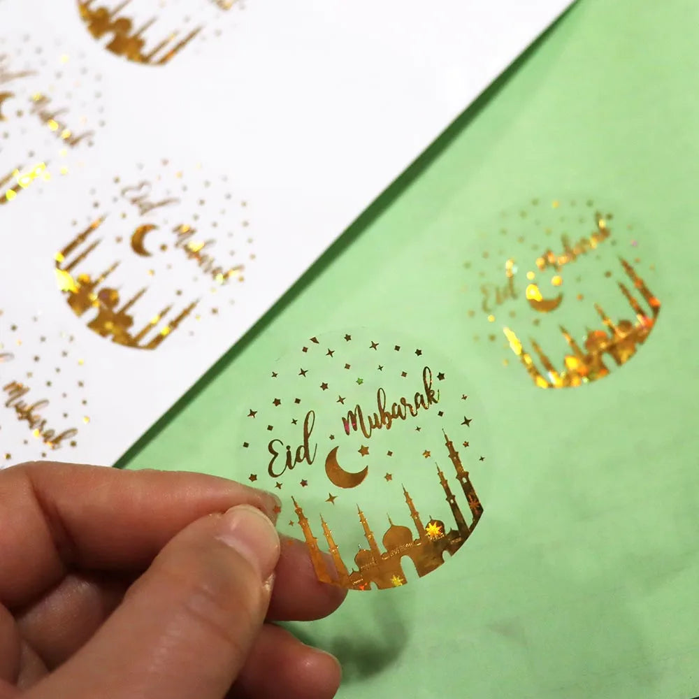 50pcs Gold Star Moon EID Mubarak Sealing Stickers Ramadan Mubarak Gift Lable Sticker Muslim Islamic Party Decor Packing Stickers