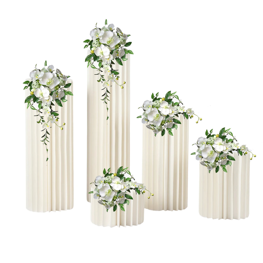 5 PCS Foldable Cylinder Pedestal Stand, Wedding Centerpieces Vase Dessert Table Party Decor, Roman Pillar for Wedding Birthday