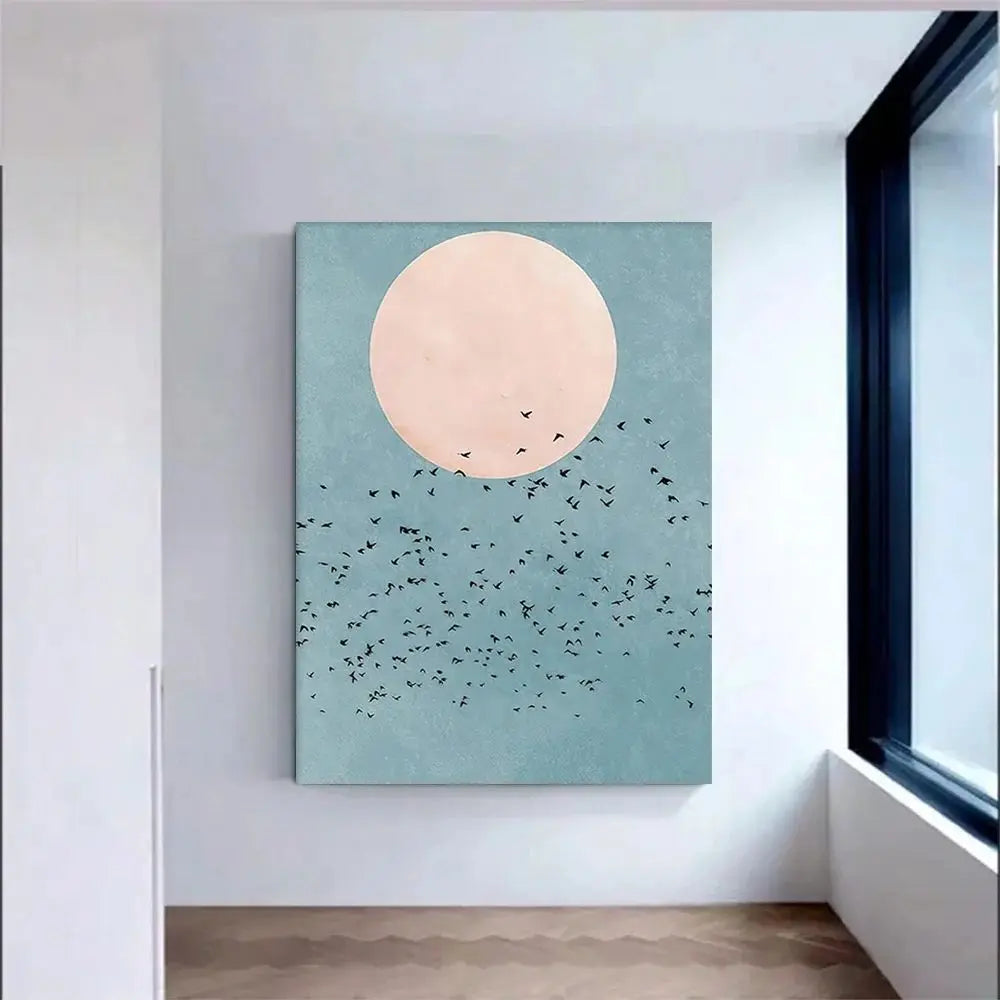Abstract Moon Flying Birds, HD Canvas Printed Poster, Home Living Room Bedroom Decorative Painting