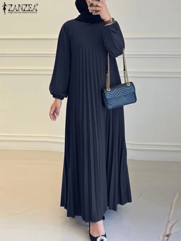 2025 ZANZEA Islamic Hijab Women Abaya Robe – Elegant O-Neck A-Line Dress