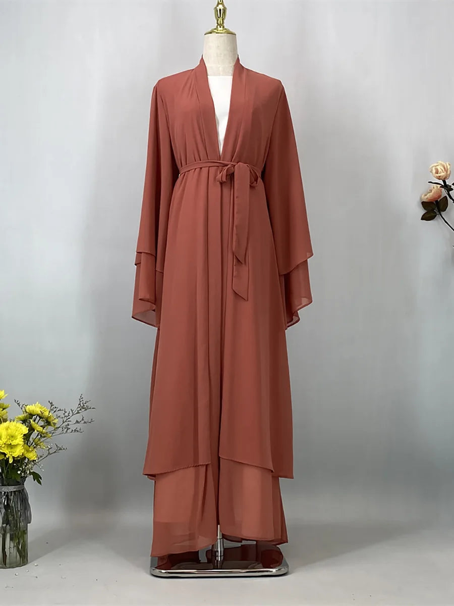 2025 Ramadan Kebaya Chiffon Open Abaya – Modest Women Muslim Kaftan Dress