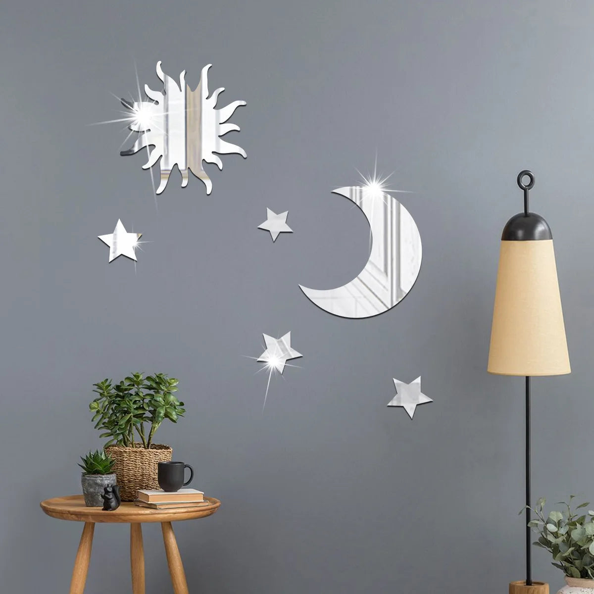 Acrylic Star Moon sun 3D Mirror Wall Sticker Acrylic Mirror Mural Decals Bathroom Mirror Wall Stickers For Kids Room Decor