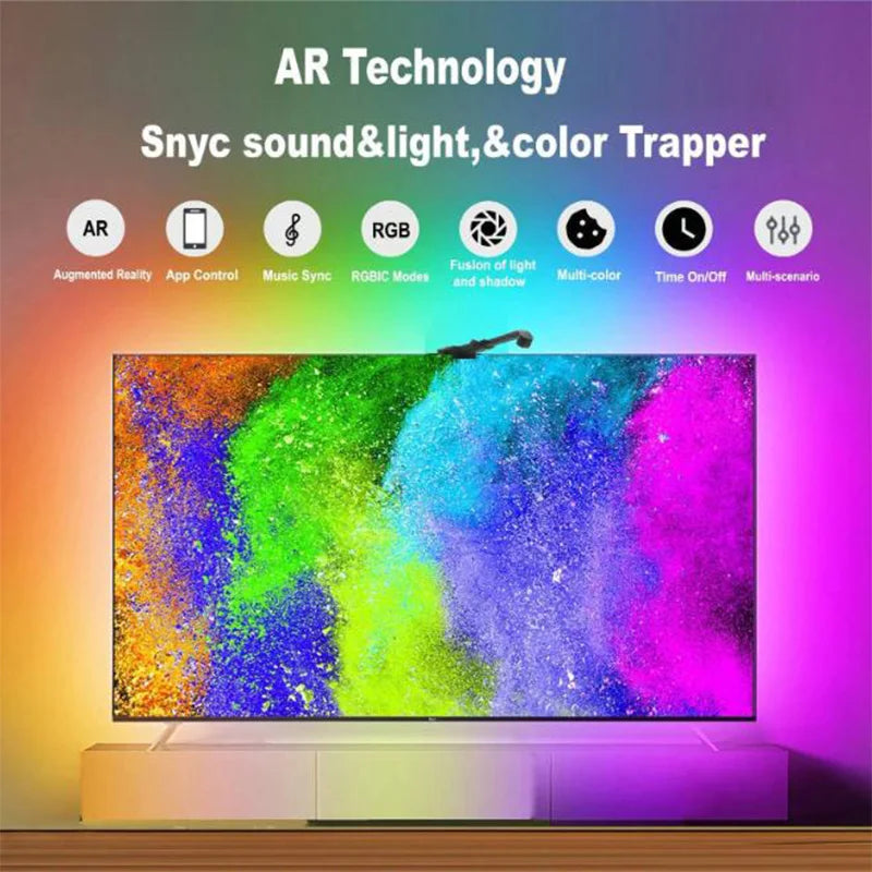 RGBIC LED TV Backlight Strip with AR Sensor Sync to Screen Ambient Lighting APP Control for 35-80 Inch TVs Monitors Gaming Room