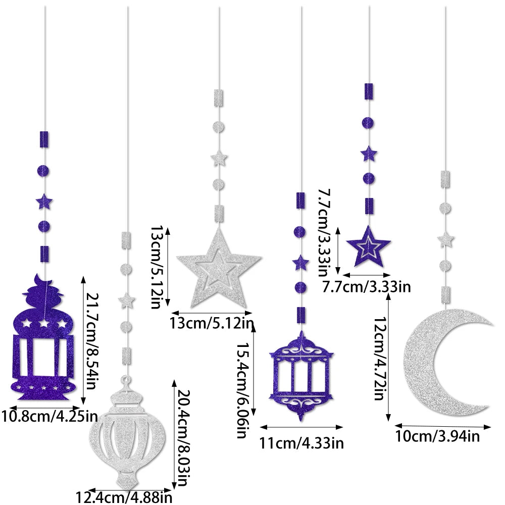 Glitter Gold Star Moon Banner Ramadan Paper Garland Hanging Decoration Ramadan Kareem Eid-al-fitr Islamic Eid Mubarak Decoration