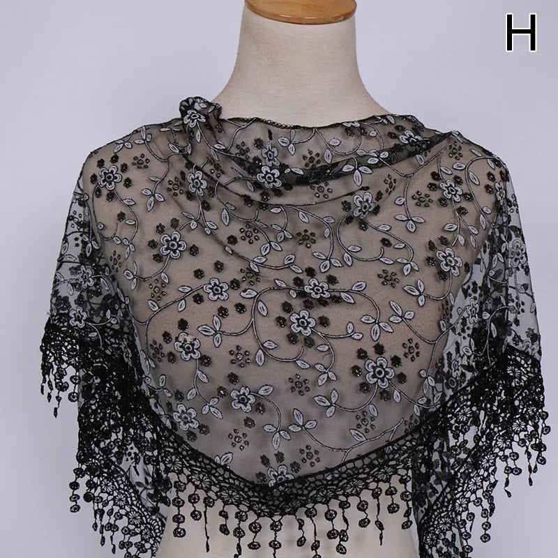 Women Lace Scarf for Church Tassel Triangle Scarf Sheer Floral Scarves Church Prayer Shawl Spanish Mantilla Lace Bufanda Mujer