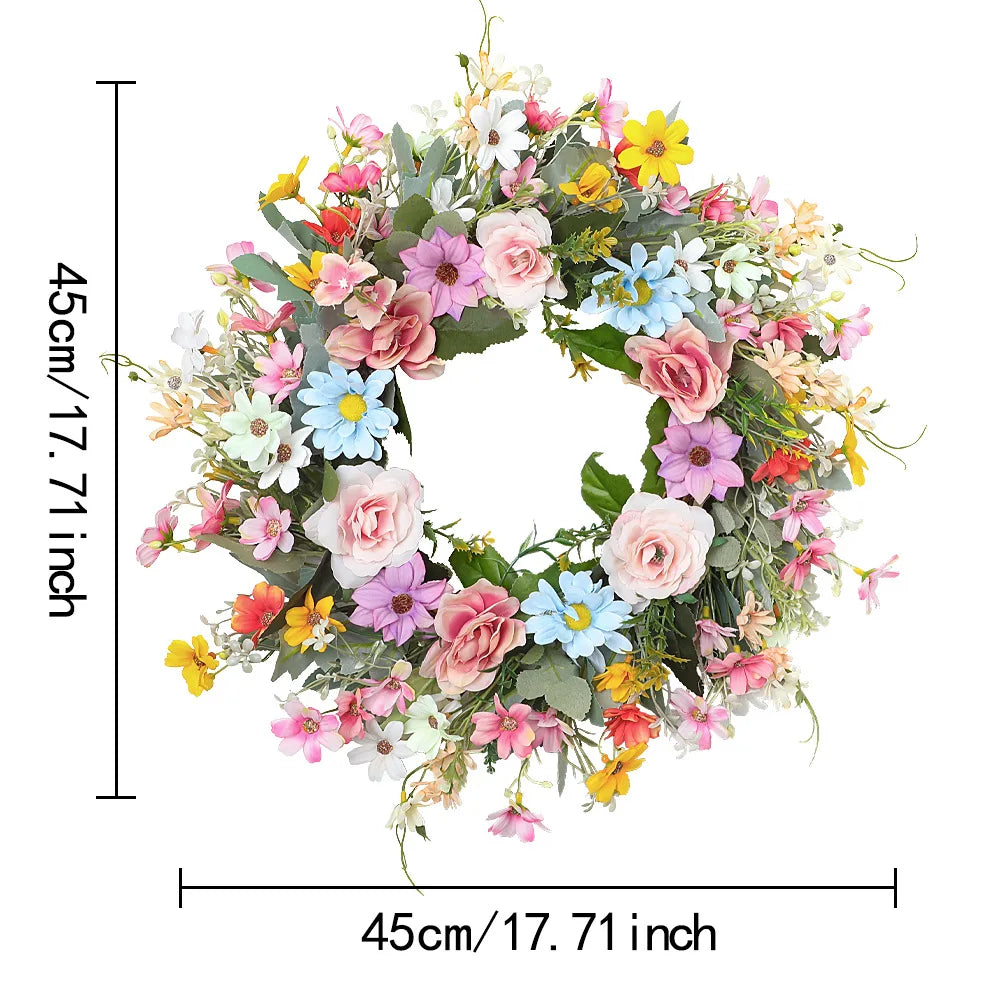 YeeNanee Vibrant Wild Flowers Spring Wreaths for Front Door Artificial Daisy Tulip Lambs Ear Summer Wreath Home Wall Decoration