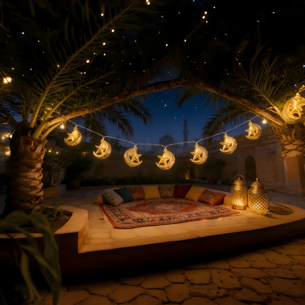 1PC 1.5M10LED Ramadan Moon Star Lantern Fairy String Lights,Battery Operated(Excl), for Ramadan Home Islamic Festival Light