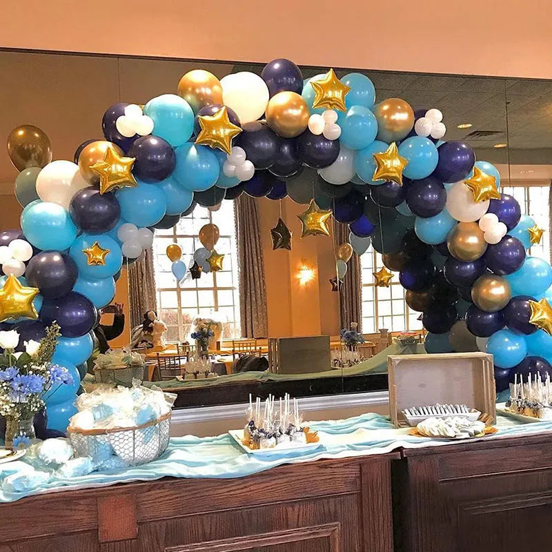 Twinkle Little Star Party Decorations Navy Blue Moon Star Balloon Garland Arch Kit For Baby Shower Ramadan Eid Mubarak Decor
