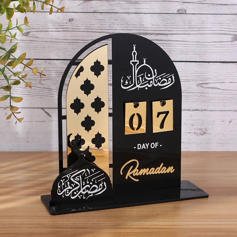 Black Gold Ramadan Countdown Calendar Gift Day Of Acrylic Ramadan Calendar Ornament With Replacing Number 2025 Eid Mubarak Decor