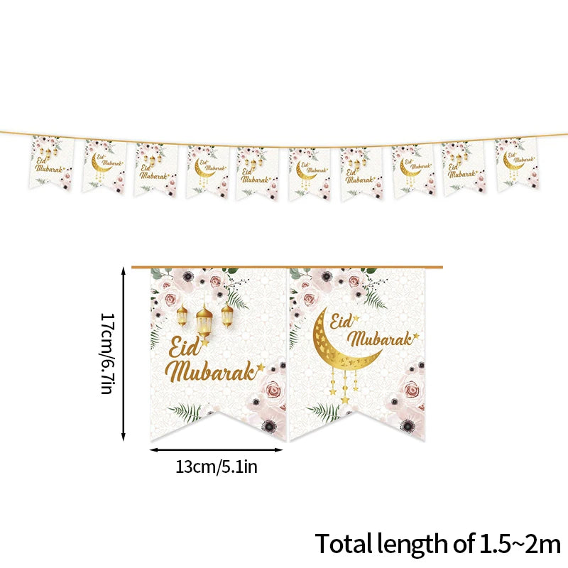 EID Mubarak Banner Ramadan Kareem Decoration 2026 Wall Hanging Flag DIY Making Ramadan Party Supplies Islamic Muslim Home Decor