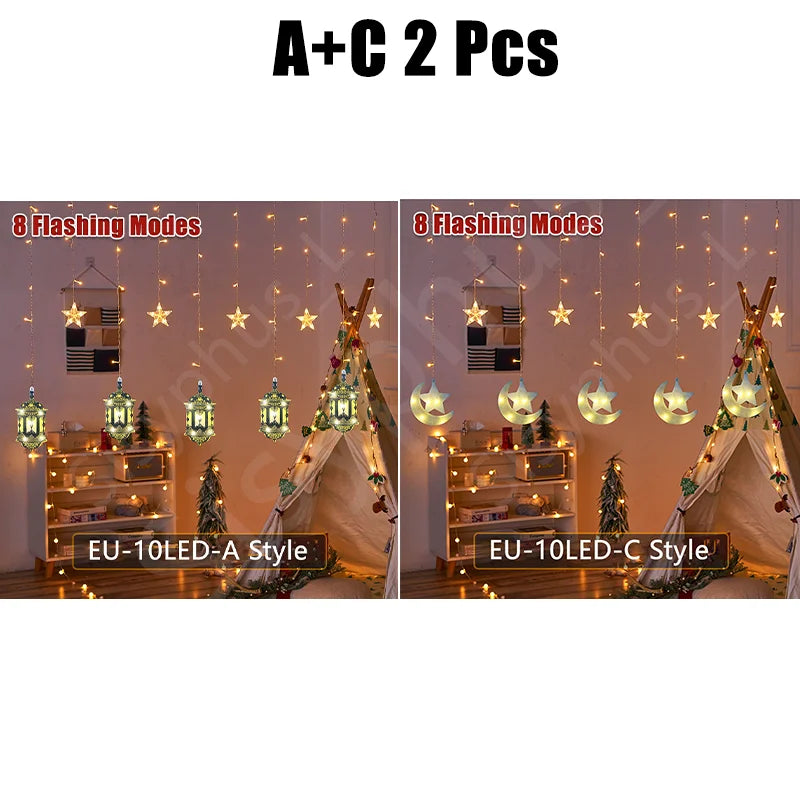 3M 10LED EU Plug Star Lamp Curtain, Ramadan Lamp for Bedroom, Home & Outdoor, Eid Party Decoration