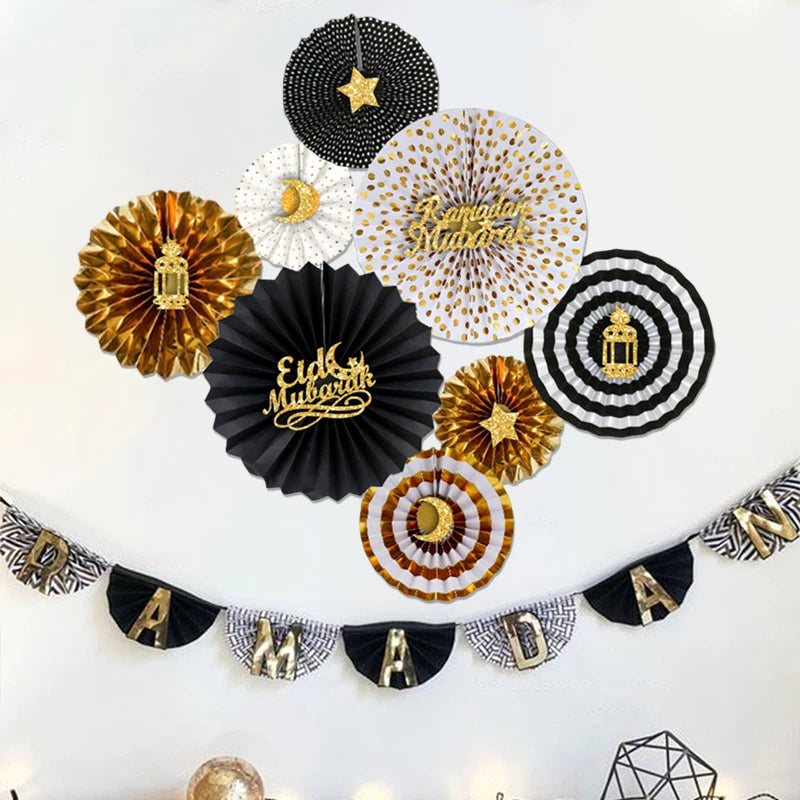 2026 Ramadan Decorations Eid Mubarak Honeycomb Paper Fan Ramadan Mubarak Wall Art Decals Islam Muslim Party Supplies