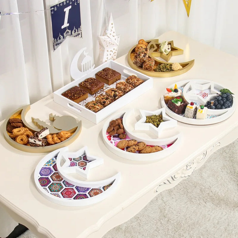 EID Mubarak Decor Wooden Tray Ramadan Decoration for Home Islamic Muslim Party Decor Mubarak Ramadan Kareem Gift Eid Al Adha