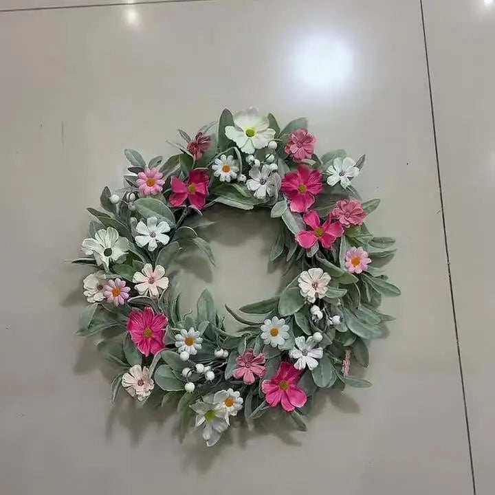 YeeNanee Vibrant Wild Flowers Spring Wreaths for Front Door Artificial Daisy Tulip Lambs Ear Summer Wreath Home Wall Decoration