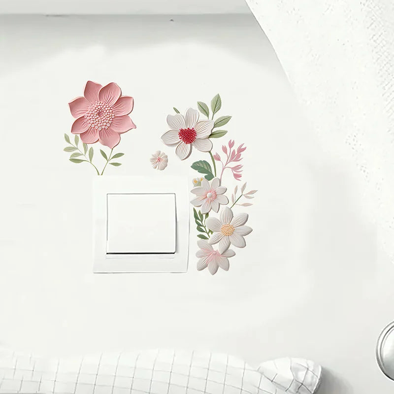 Waterproof Sticker For Bedroom Flowers Switch Stickers PVC Self-adhesive Removable Bathroom Home Decoration Decals