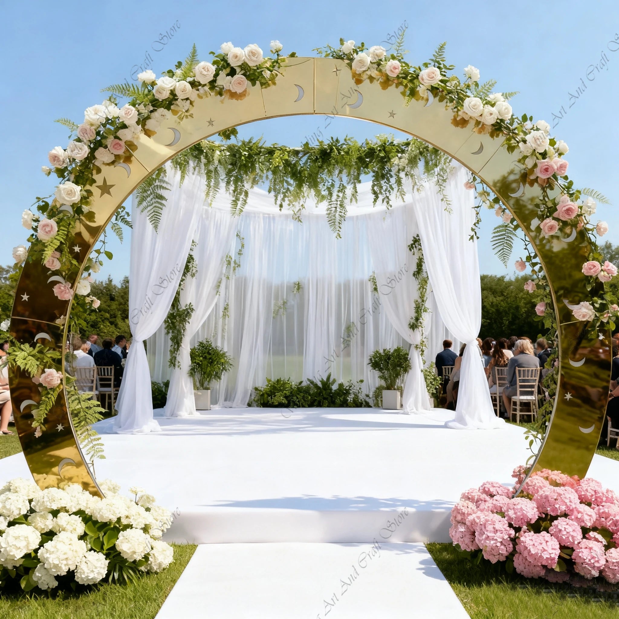 1pcs f30 83in Golden Stainless Steel Crescent Half Moon Wedding Arch Party Stage Backdrop Flower Stand Ballon Arch hh332