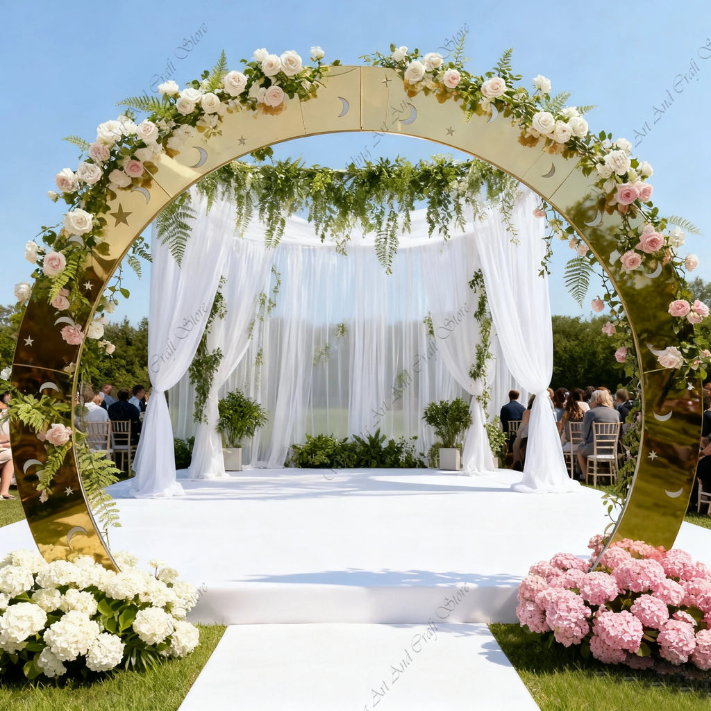 1pcs f30 83in Golden Stainless Steel Crescent Half Moon Wedding Arch Party Stage Backdrop Flower Stand Background Arch ivy332