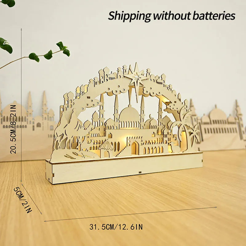 EID Mubarak Wooden LED Moon Light Ball Light Decorations Ramadan Decor Home Table Ramadan Kareem Islamic Muslim Lantern Desk