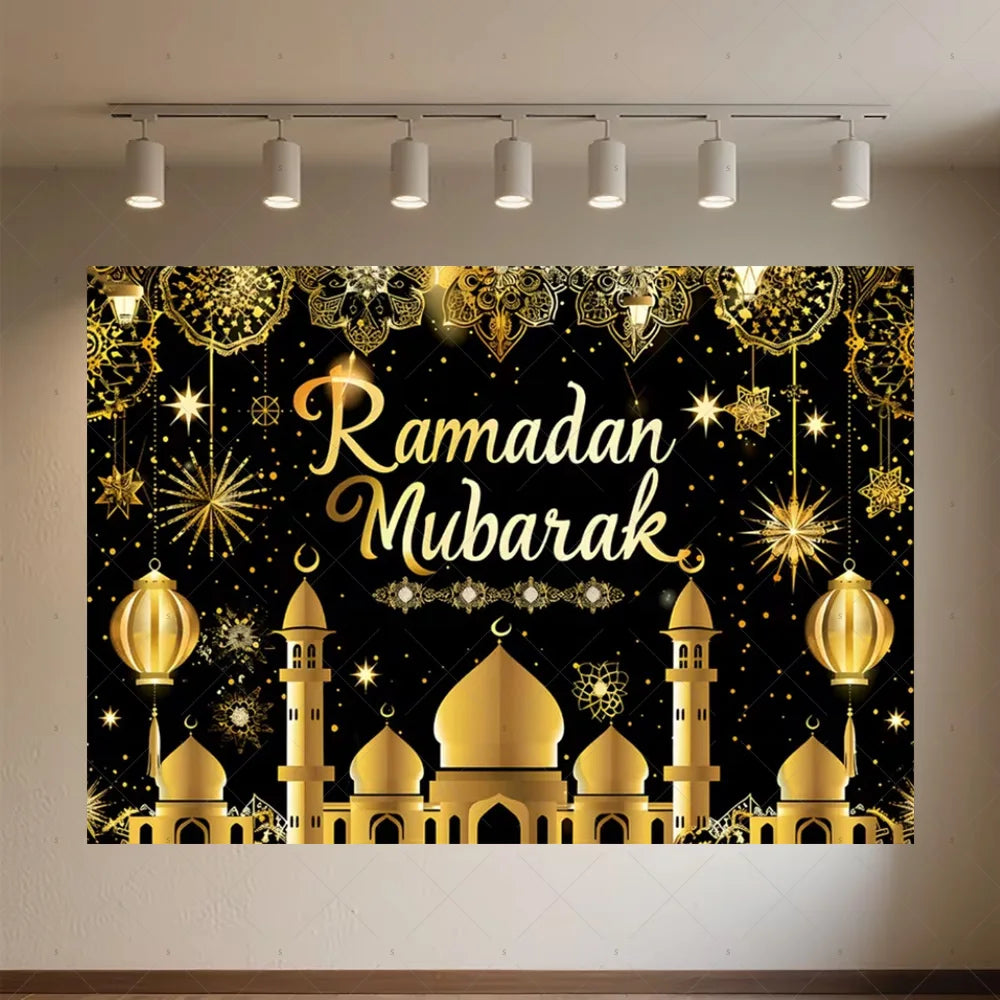 Background of The Moon Mosque Themed Party During Eid Fitr, Islamic Muslim Karim Ramadan Party Decoration Photography Background