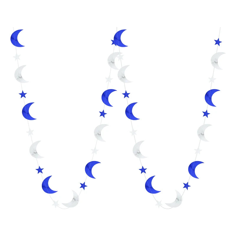 1pc Eid Mubarak Paper Garland Moon & Star Hanging Decor, Festival Wall Decoration for Ramadan Celebration, Home Decor