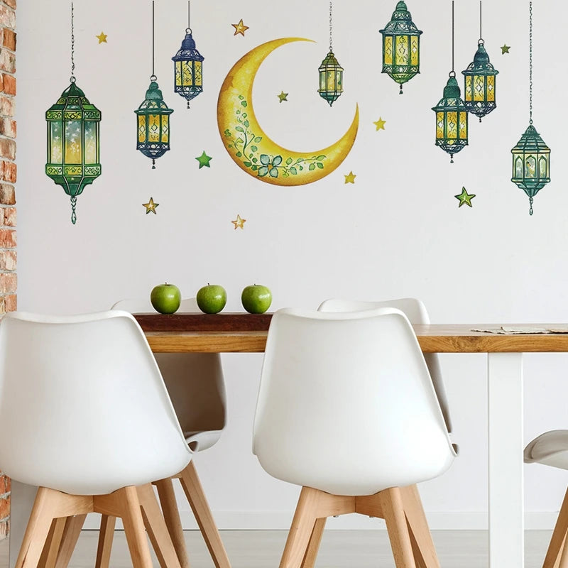 Ramadan Party Decorations Wall Stickers Islamic Muslim Party Background Decals Stickers Eid Mubarak Moon Star Decorationsرمضان