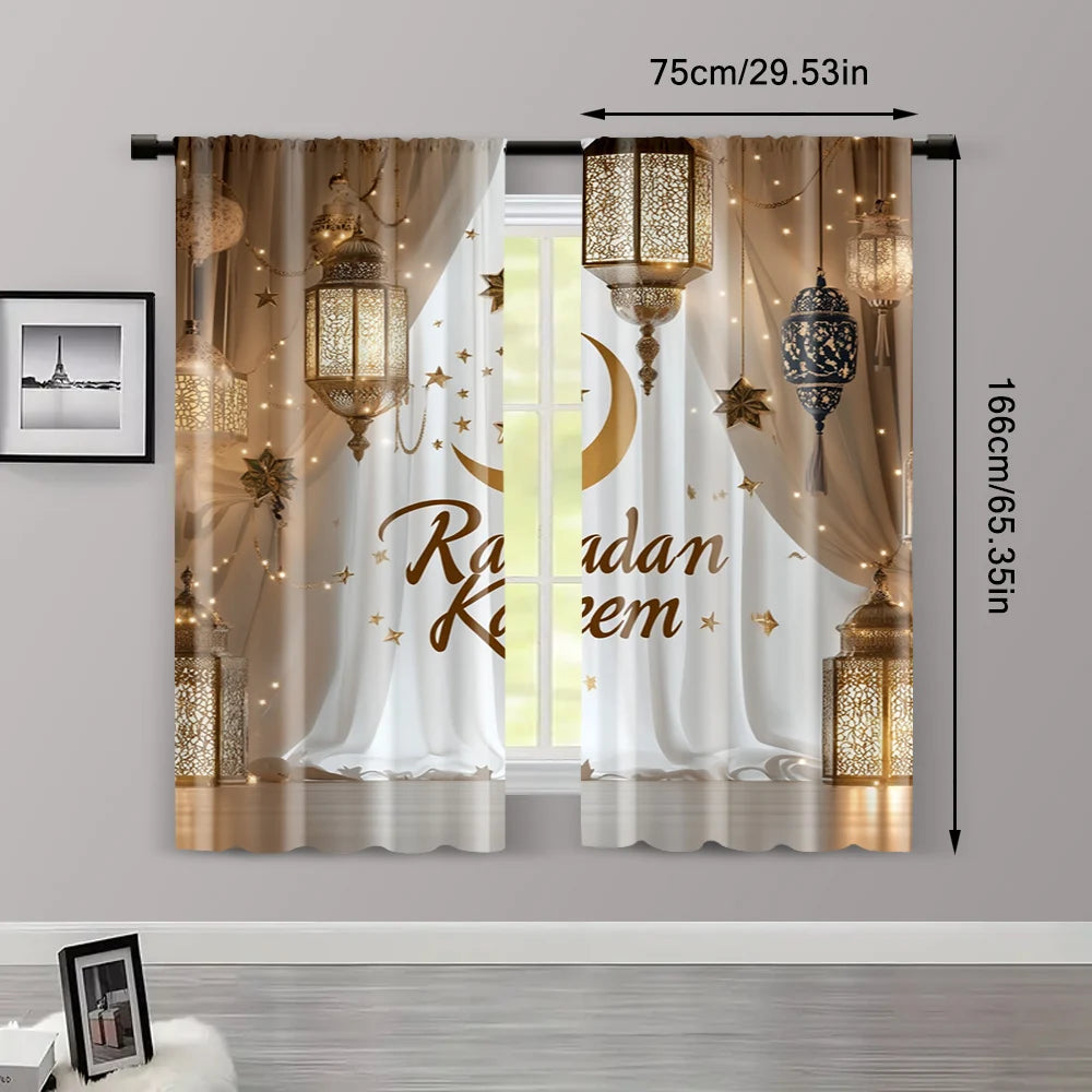 2pcs, Popular Curtain Panels Ramadan Moon Polyester Woven Polyester Woven (without rod) All Seasons Ldeal for Home & Office