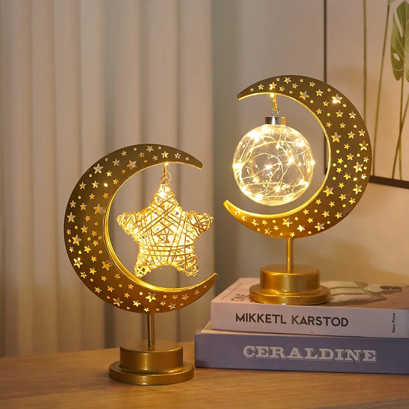 LED Iron Ramadan Moon Star Lights,Islamic Muslim Festival,Decorative Table Lamp for Home Bedroom,Ramadan Kareem Decoration
