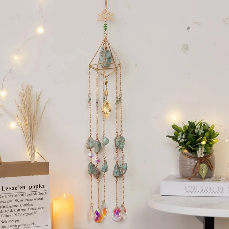 Natural Agate Dream Catcher Wall Hanging Moon Star Sun Crystal Stone Dream Catcher Garden Bedroom Agate Wall Hanging Decorations