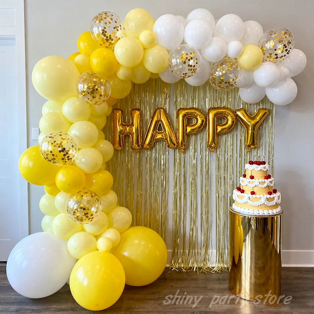 NEW Yellow Balloon Decoration Macaron Yellow Latex Balloons Gold Glitter Balloon Set Birthday Wedding Event Scene Decoration