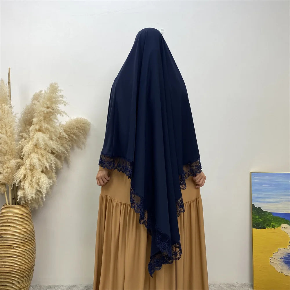 Eid Khimar Lace Long Khimar Hijab Scarf Muslim Modest Prayer Hijabs Islam Clothing Ramadan Djellaba Kebaya Jalabiya Headscarf