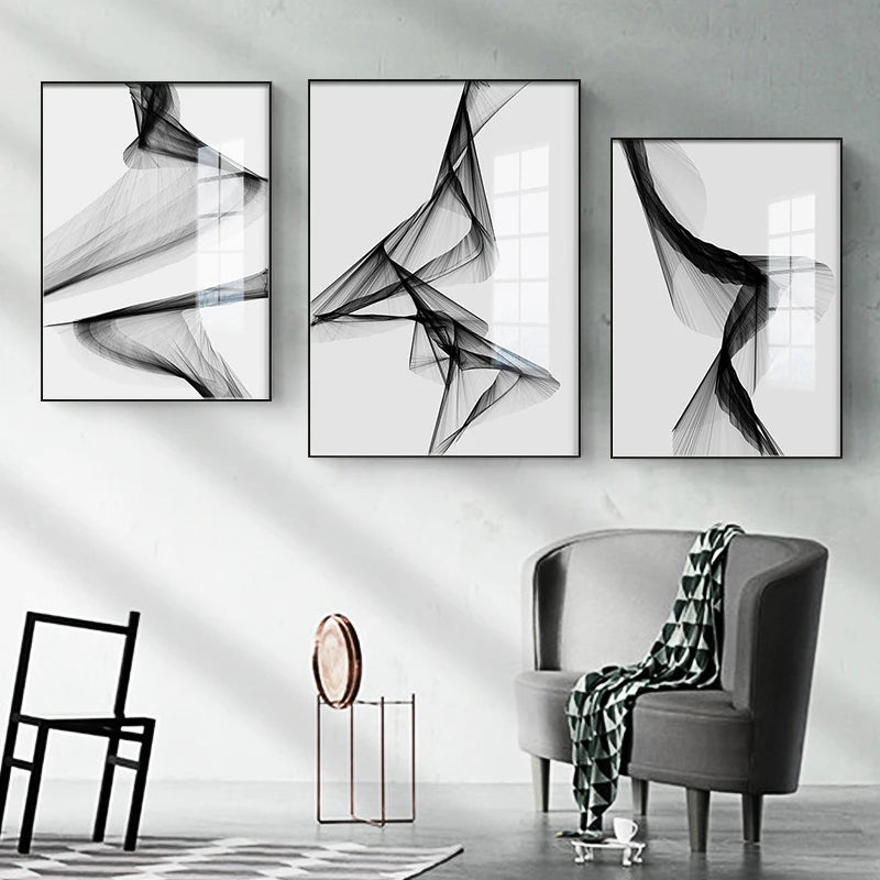 Modern Nordic Black and White Abstract Line Art Canvas Painting Wall Art Poster Living Room Picture Home Decoration Frameless