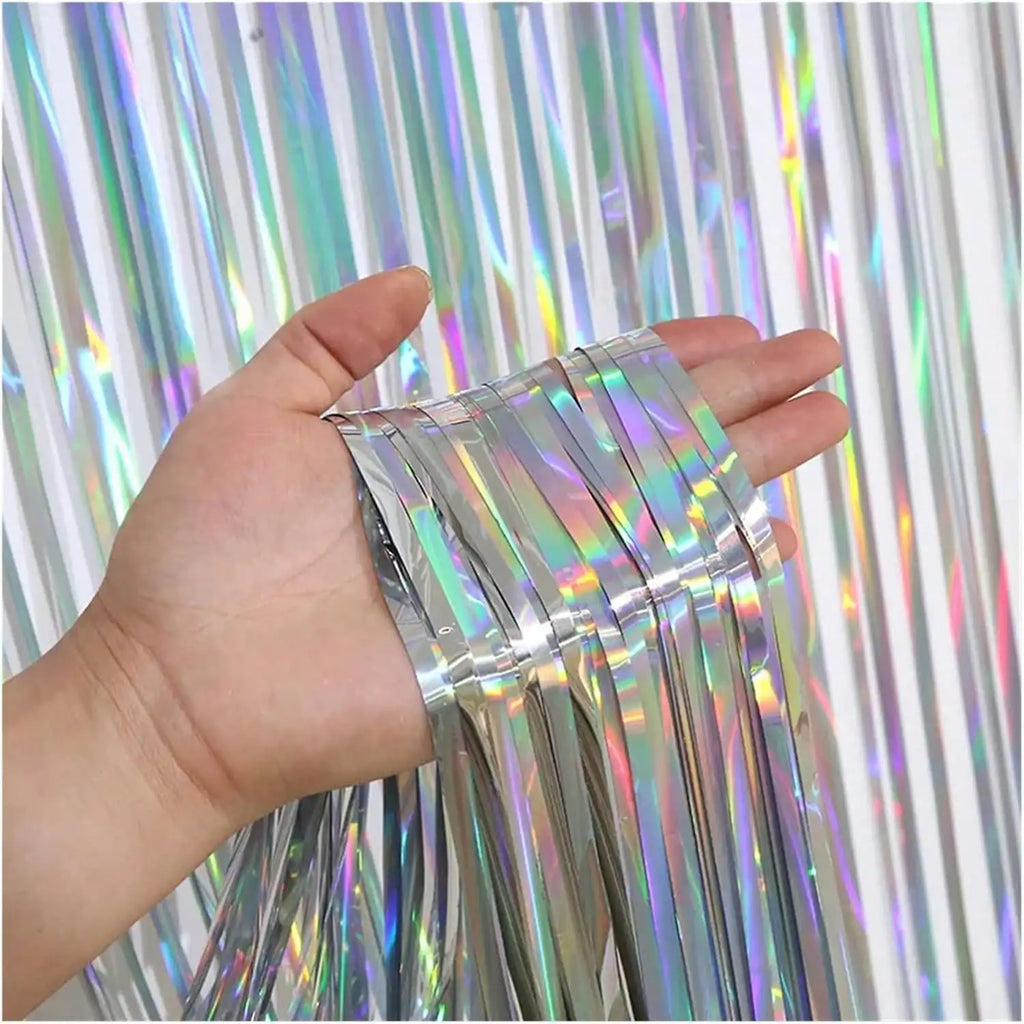 3.28ft x 6.56ft Shiny Corlorful Metallic Tinsel Foil Fringe Curtains Photo Booth Props for Engagement Shower Party Decorations