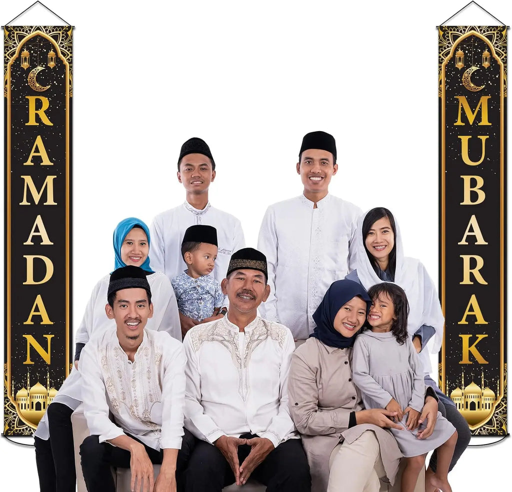 VIKAMA Ramadan Mubarak Banner Porch Hanging Background Set Indoor and Outdoor Party Decoration Supplies