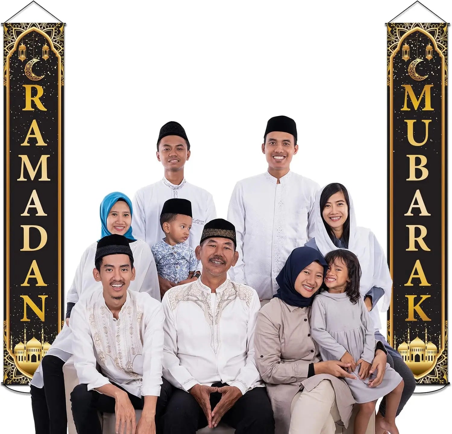 VIKAMA Ramadan Mubarak Banner Porch Hanging Background Set Indoor and Outdoor Party Decoration Supplies