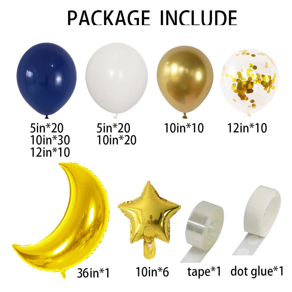 129 Pcs Blue Gold Balloon Chain Star Moon Is Suitable For Eid al-Fitr Islamic Holiday Party Decoration Supplies