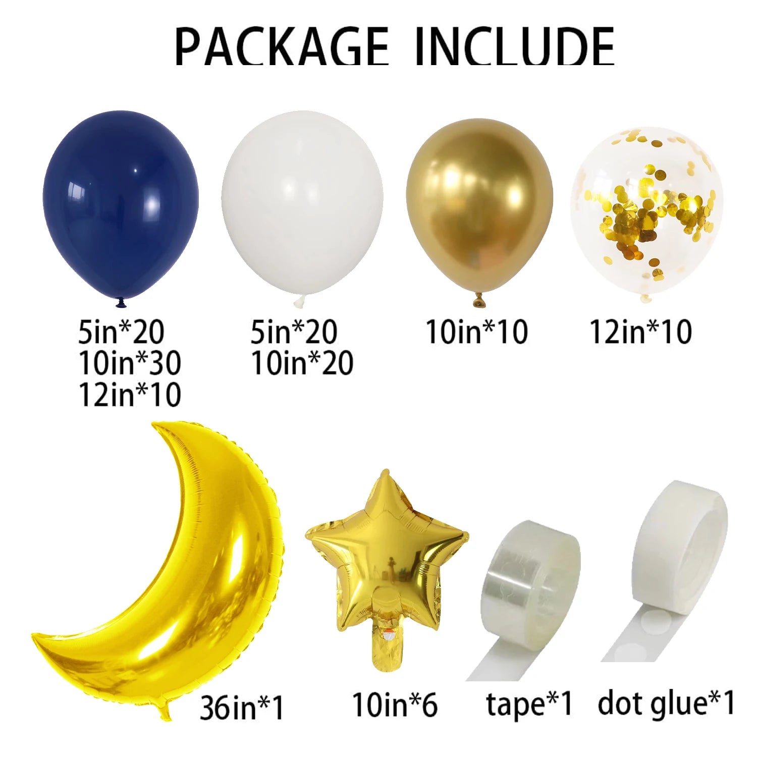 129 Pcs Blue Gold Balloon Chain Star Moon Is Suitable For Eid al-Fitr Islamic Holiday Party Decoration Supplies