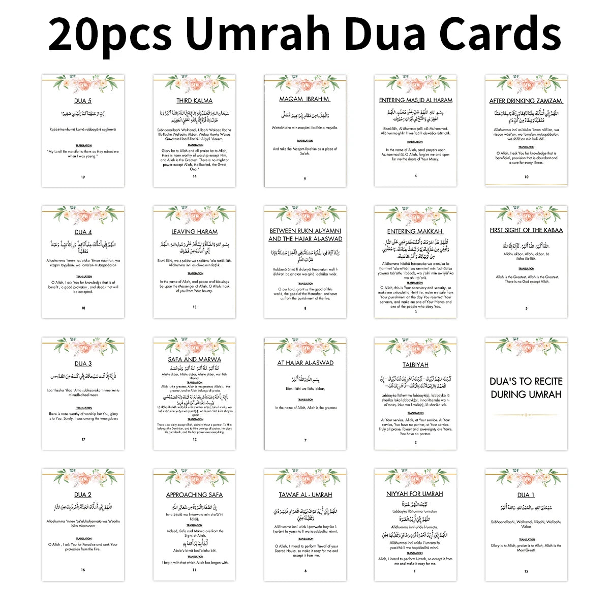 20pcs Umrah Dua Notecard Flashcards Both Arabic And English For Umrah Rituals, Islamic Prayer Guide Cards,gift For Eid Al-fitr