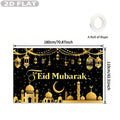 1pc Ramadan Banner Party Photo Booth Props, 70.8x43.3 Inch Polyester Material, Eid Al Fitr Party Banner Background Decor Banner