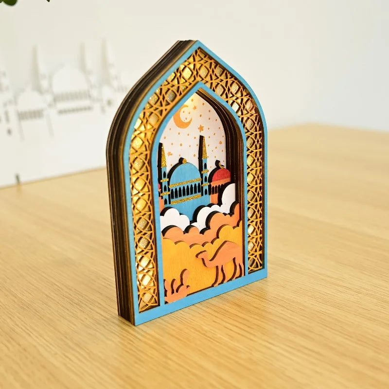 Elegant Muslim Wooden Lantern LED Pendant Light Ramadan Eid Decor Islamic Home Decoration Unique Gift Idea for Festival Party