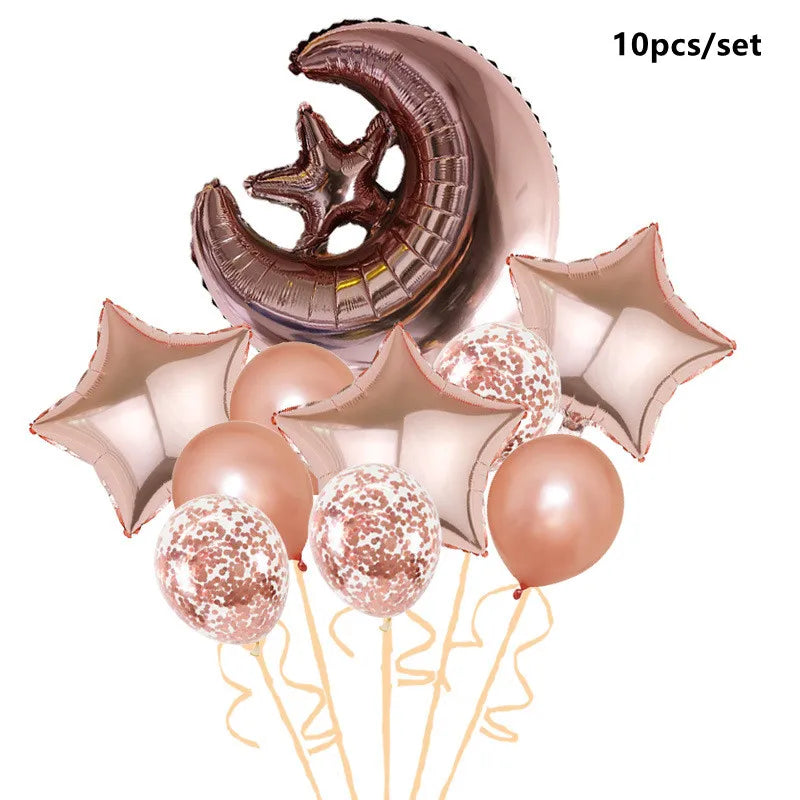Eid Mubarak Balloons 2024 Ramadan Decorations for Home Moon Star Foil Balloon Muslim Aid Moubarak Kareem Festival Party Supplies