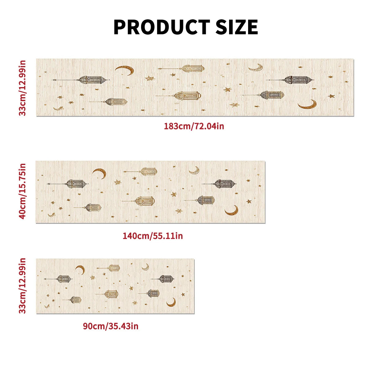 1pcs Ramadan Eid Mubarak Polyester Table Runner Party Decor Golden Lantern Eid Al Fitr Dining Table Runners Ramadan Decorations