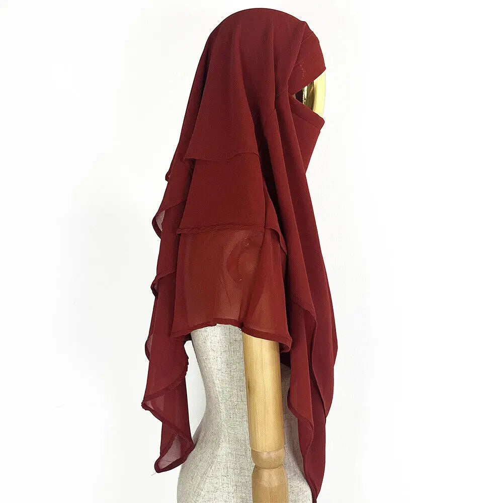 Chiffon Full Cover Scarf Niqab Women Muslim Summer Amira Hijab Islamic Khimar Arab Eid Ramadan Turban Islamic Solid Color