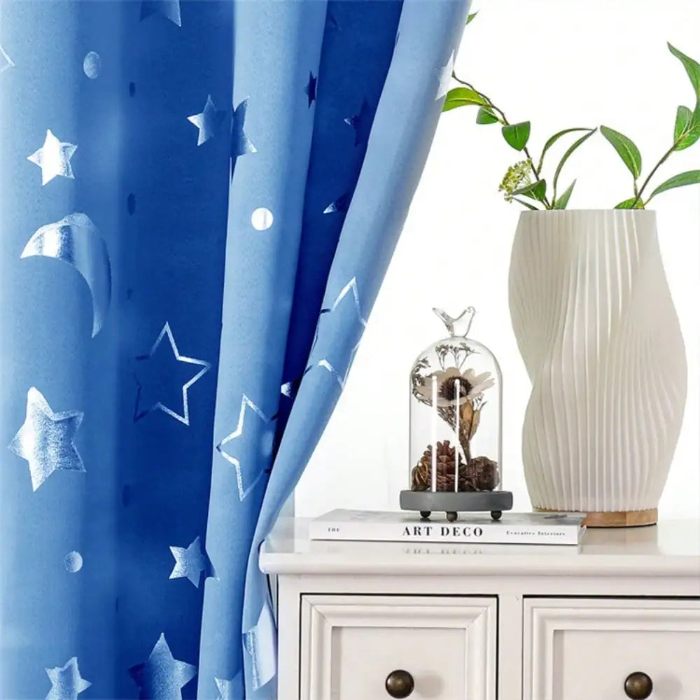 1pc Silver Pressed Star Moon Pattern Blackout Curtain, Window Curtains for Living Room, Bedroom, Kitchen, Home Decor