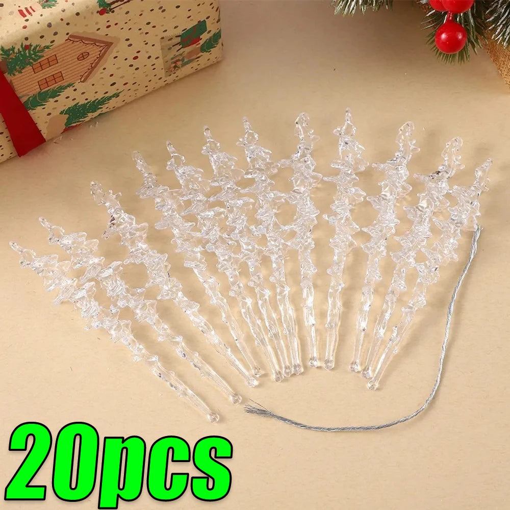 5-20pcs Transparent Acrylic Icicle Ornaments Realistic Frosted Ice Shape Xmas Tree Winter Party Hanging Decor DIY Craft Pendant