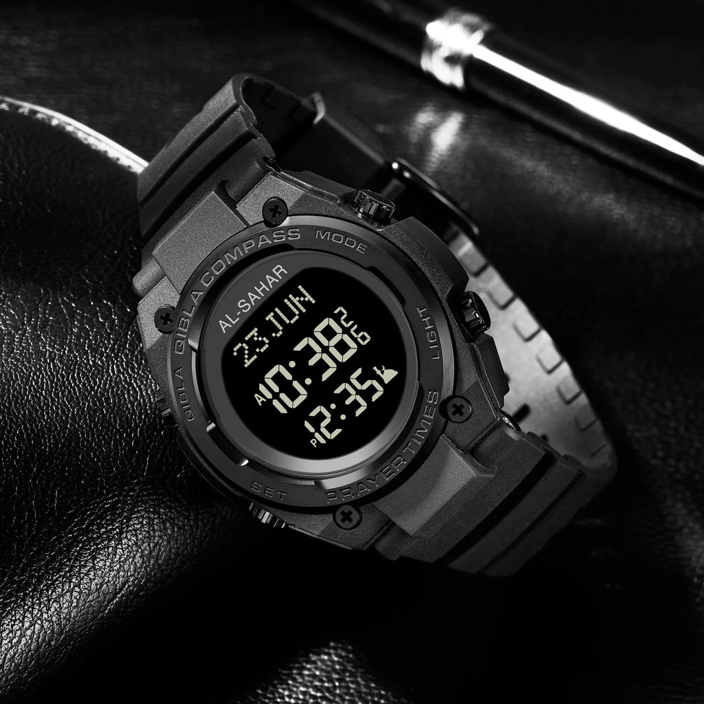 2025 New Arrival Muslim AZAN Watch Digital Sport Alarm AL FAJR Prayer Times Muslim Islamic Arabic Dial Qibla Clock