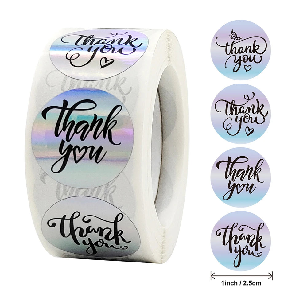 100-500pcs Rainbow Laser Thank You Stickers 1inch Small Business Stickers  Adhesive Labels for Boutiques Wrapping Supplies